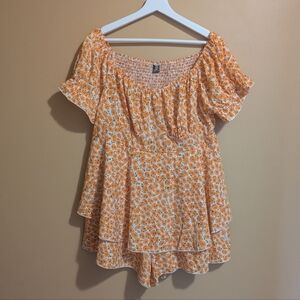 Shein Orange Floral Tiered Skort Romper